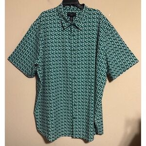 Shaquille O'Neal XLG Shirt Men 3XLT Green White Geometric Short Sleeve NEW